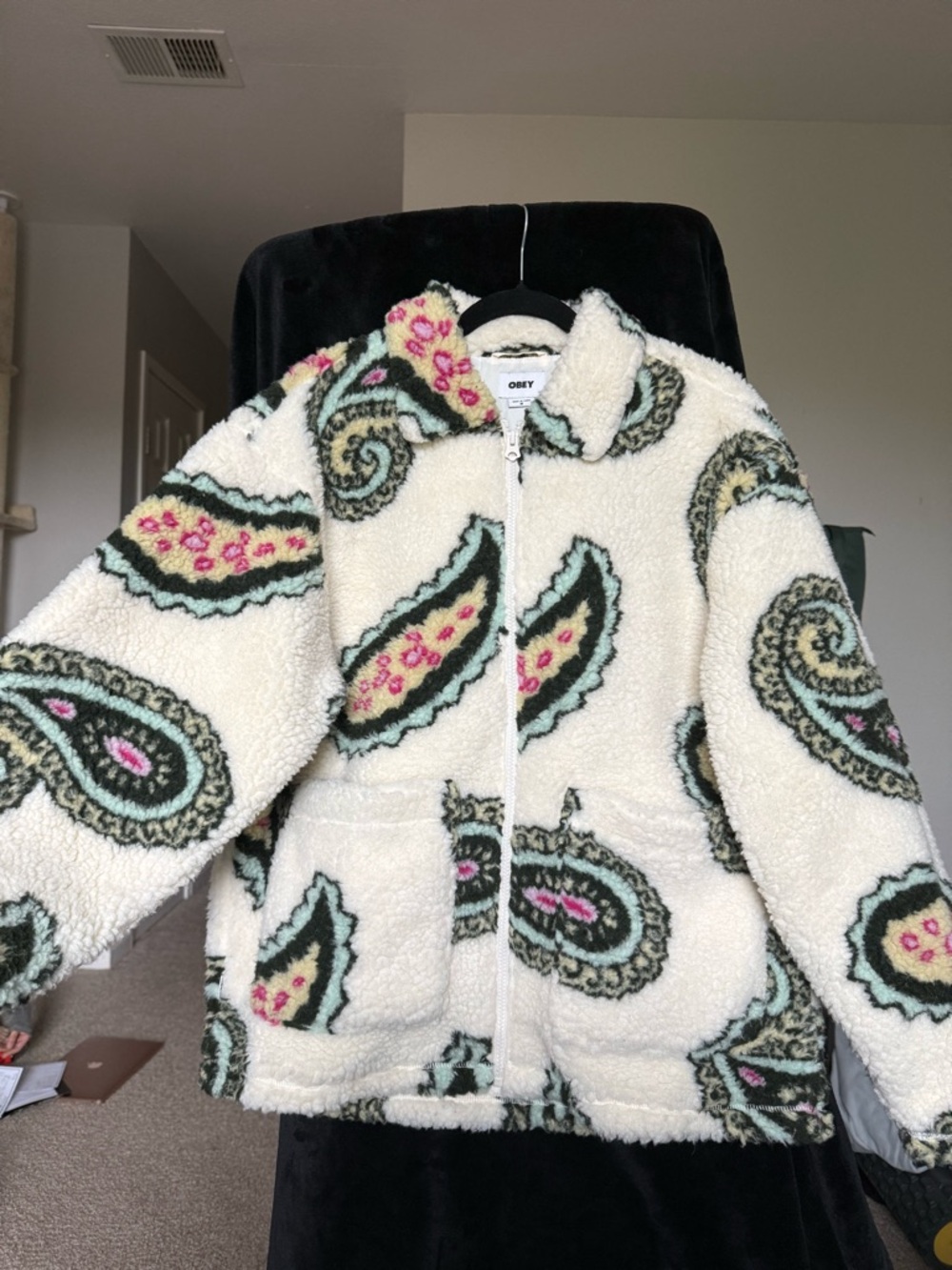 Obey Paisley Sherpa Fleece Jacket Cream Multicolor Streetwear